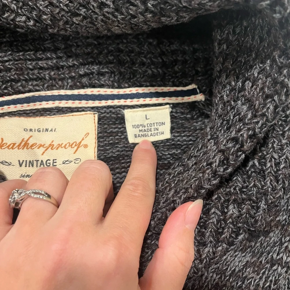 Men’s Original Weatherproof Vintage Sweater Size Large Black/Grey Cowl Neck - Picture 4 of 8